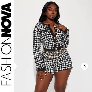 Fashion Nova🖤🤍 True to me Houndstooth short set ~ XS